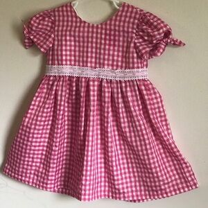 Rare 1970’s Handmade Toddler Gingham Lace Dress